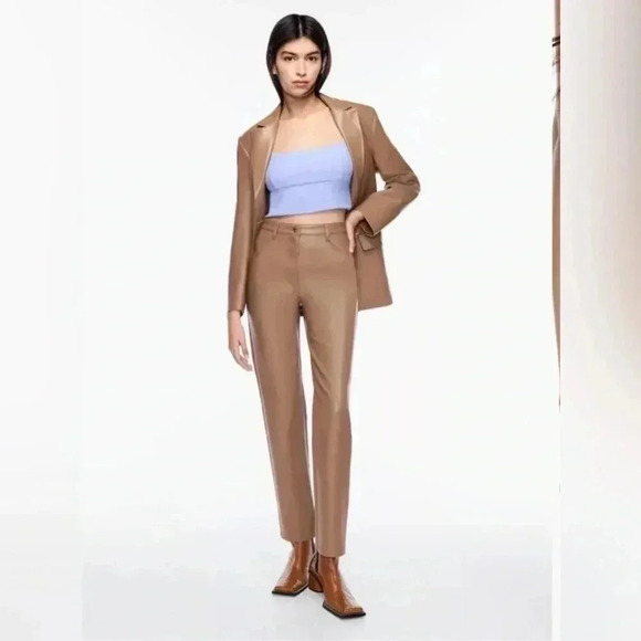 Aritzia Wilfred Viral The Melina Ankle Vegan Leather Pants Constant Camel Sz 4 - Picture 3 of 15